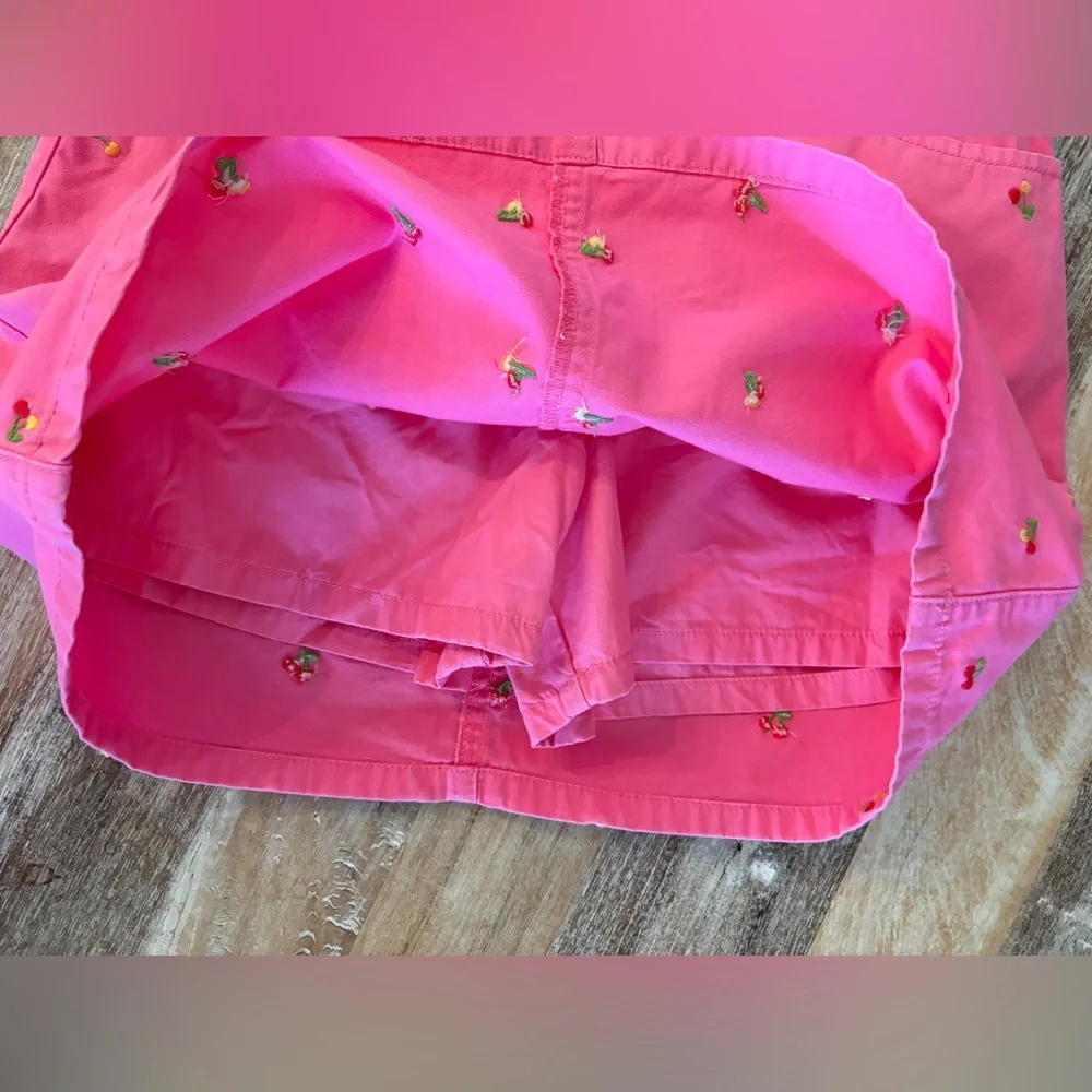 Gymboree Skort Skirt Girl's Pink A-Line Cherry Embroidery Size 12 Cotton
